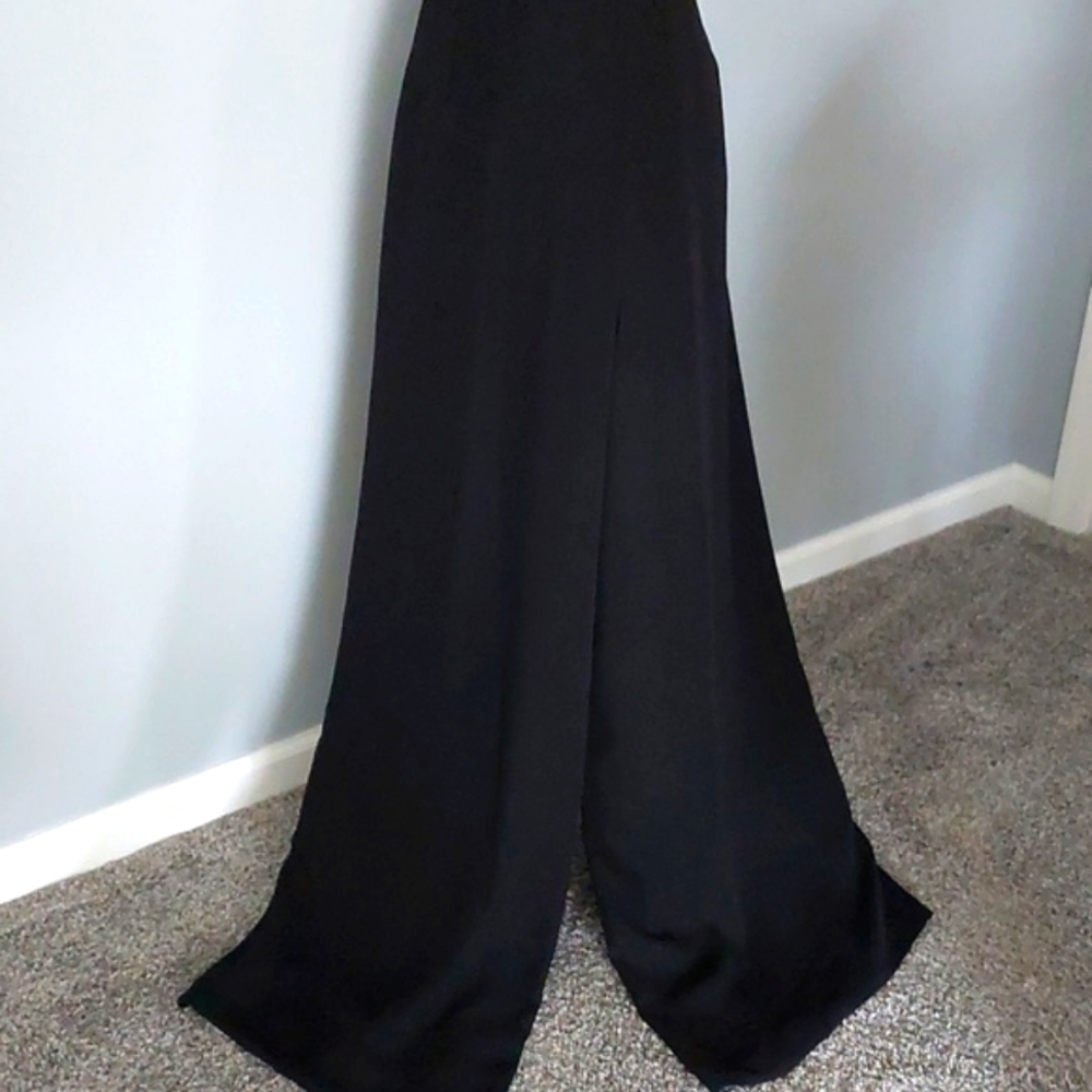 NWT silk Sylvia Heisel black palazzo pants, size 16